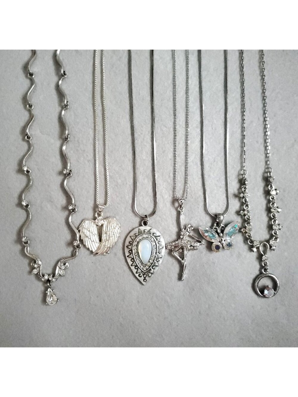 Rhinestone Necklace Lot of 6 Silver Tone Pendant Y Drop 15-21"